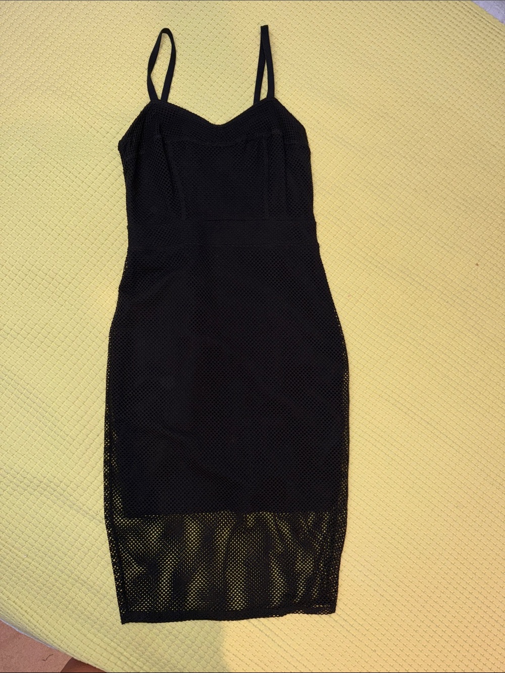 Express Black Mesh Midi Bodycon Dress with Spaghetti Straps